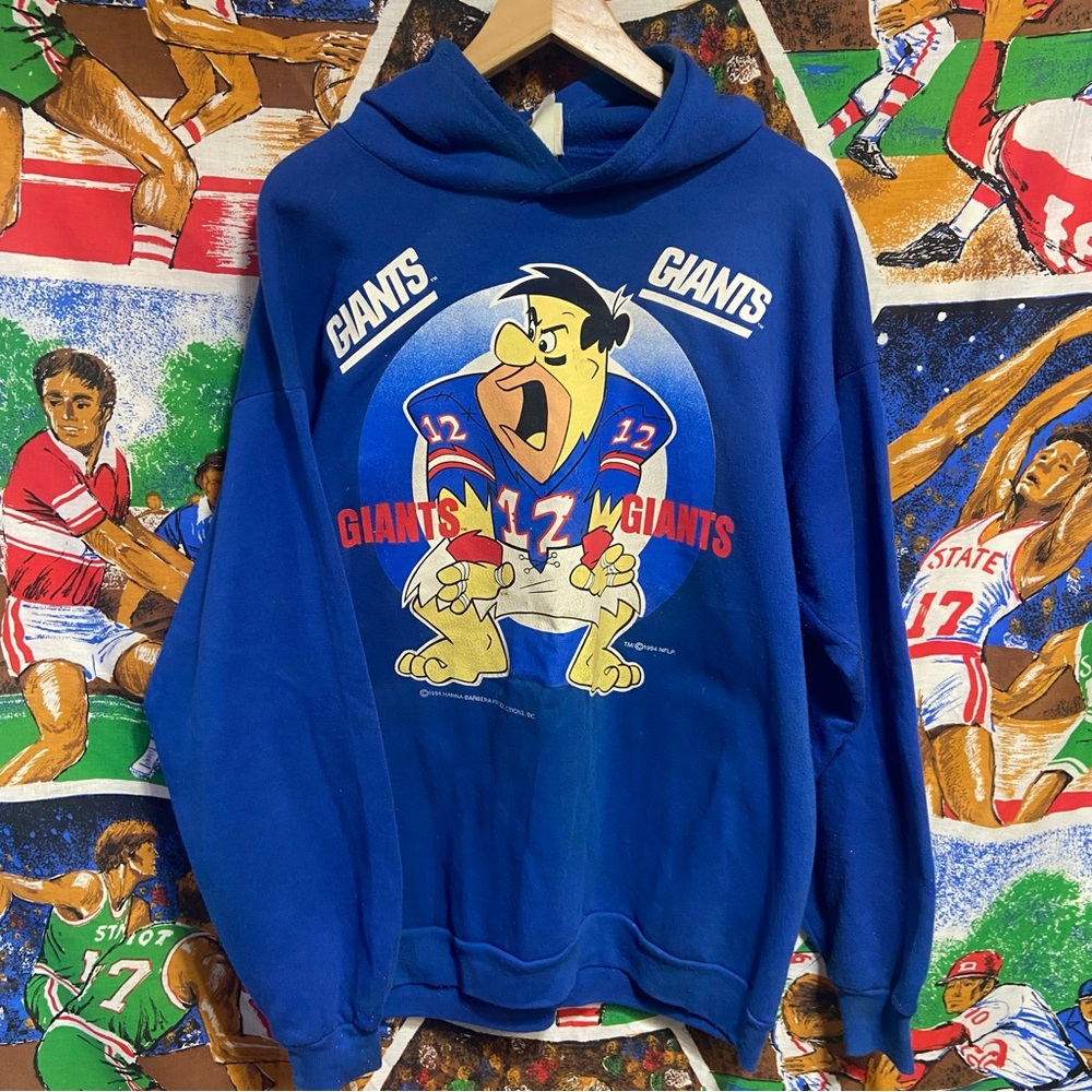 Vintage New York Giants Fred Flintstone Caricature Pullover Hoodie